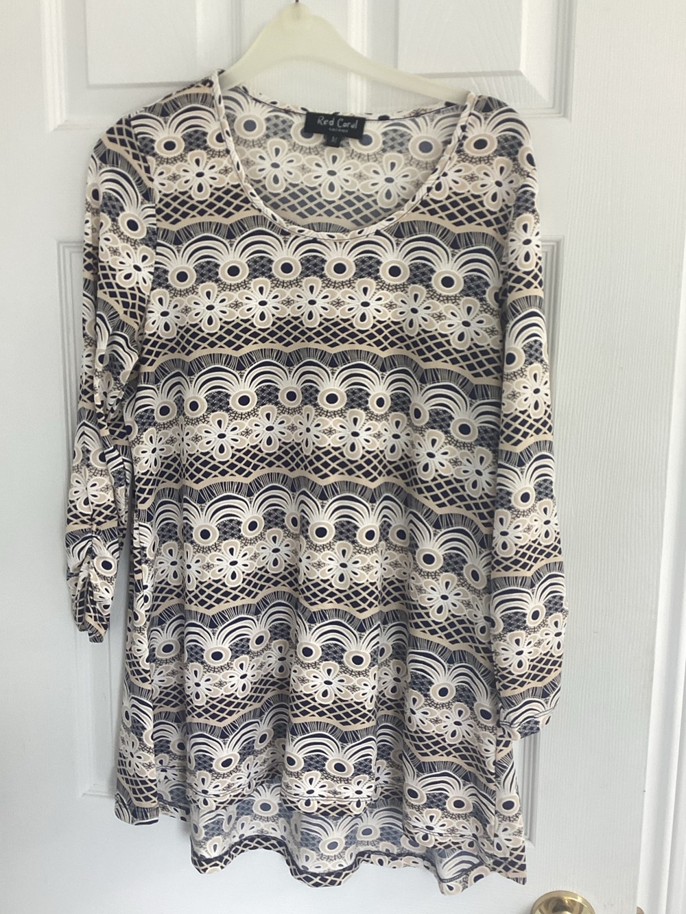 Red Coral Women's Cream and Cream Patterned Long-Sleeve Top